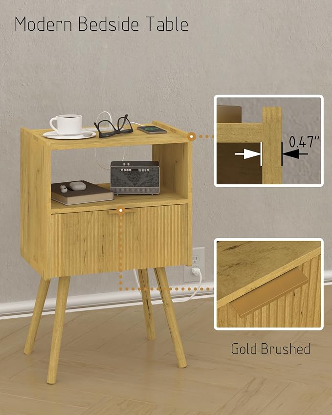JOONEE Nightstand with Outlet, Modern Bedside Table with Storage Drawer and - Image 5
