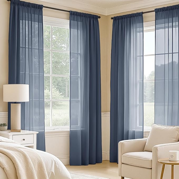 MIULEE Navy Blue Sheer Curtains 96 Inches Long 4 Panels 42 x 96 Inches | Light - Image 2