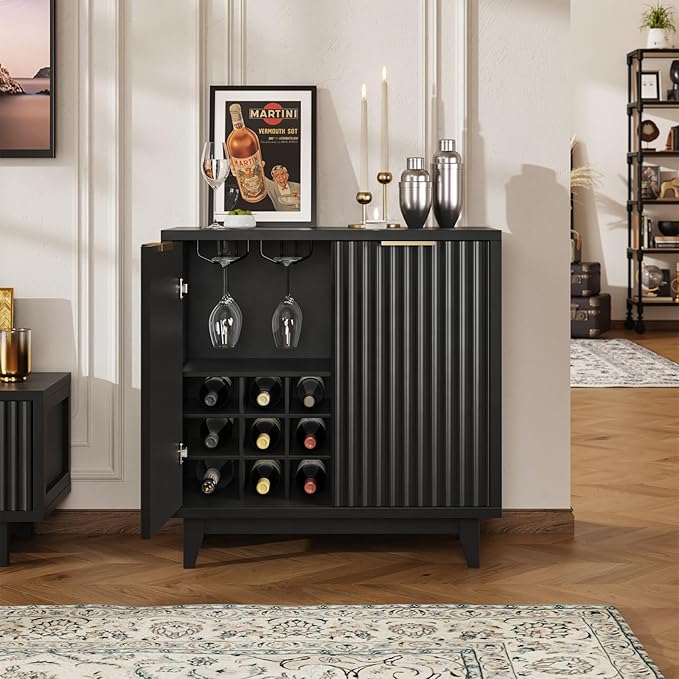 Fluted Coffee Bar Cabinet with Storage, Modern Sideboard Buffet Cabinet with by FiveWillowise