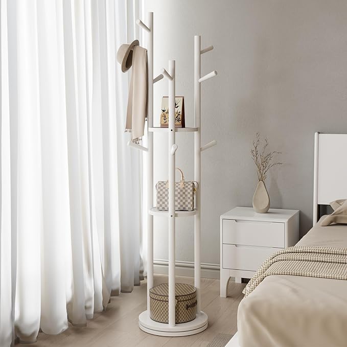Muwuele Solid Wood Rotary Coat Rack, Freestanding Coat Rack - Image 2
