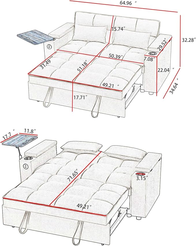 Auvsoce 65'' Convertible Sleeper Sofa Bed - Image 2