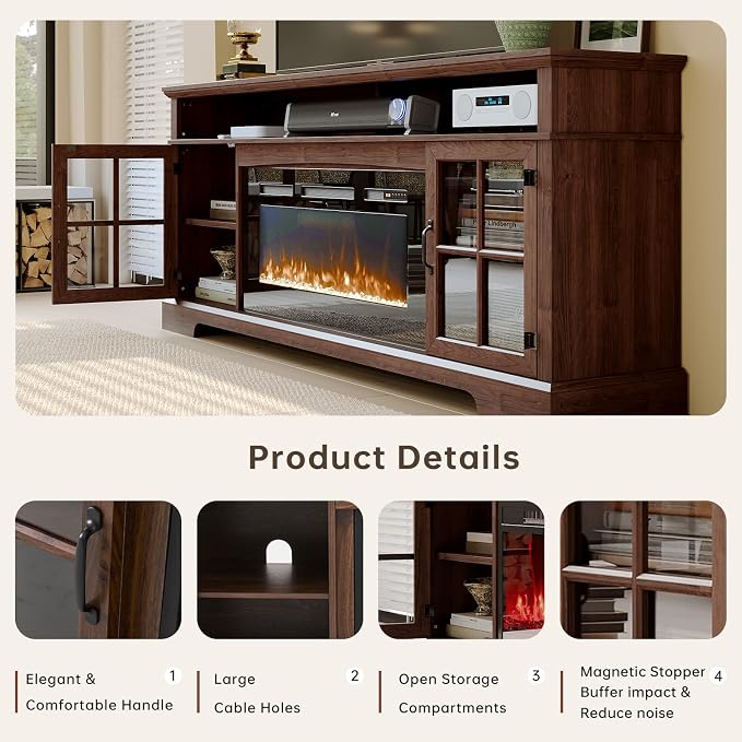 70" Fireplace TV Stand, Farmhouse Entertainment Center - Image 3