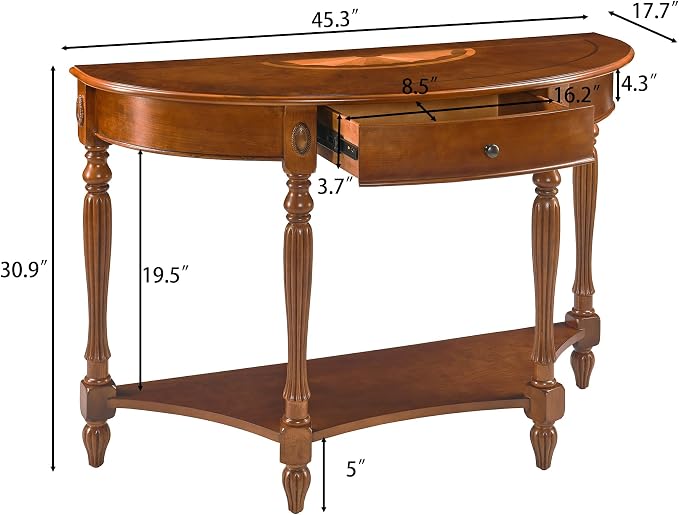 PADMA HOUSE Traditional Wood Semi-Circle Sofa Table - Image 2