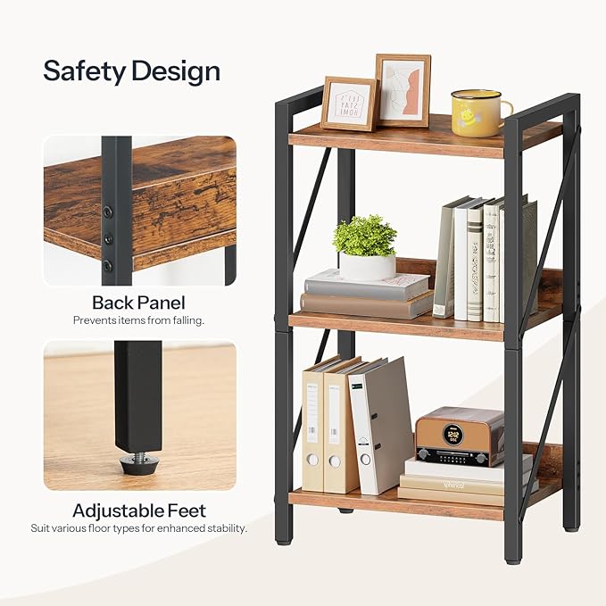 HOOBRO Bookshelf, 3-Tier Industrial Bookcase, Book Shelf Storage Organizer - Image 6