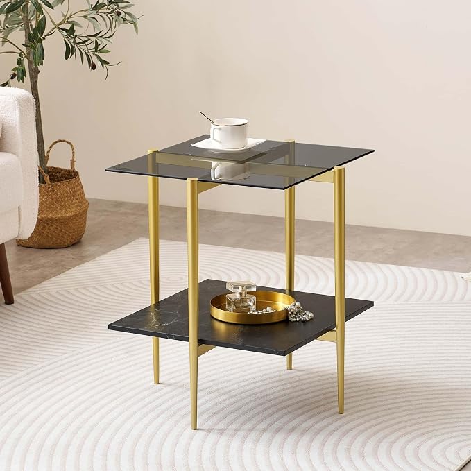 LumFurn Glass End Table, Mid-Century Modern Design Sofa Table, - Image 3