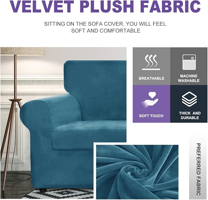ZNSAYOTX Oversized Velvet Couch Cover 4 Piece Stretch Sofa Covers - Image 3