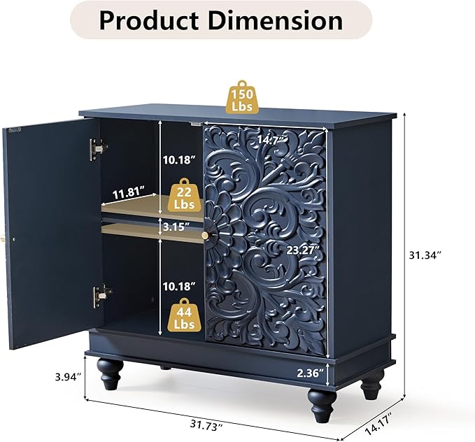 weselon Accent Cabinet Set of 2, Luxury Carving Board Buffet Cabinet - Image 2