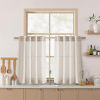 Kitchen Curtains Linen 36 Inch Length Beige Farmhouse Small Cafe Curtains Semi by Nanspring