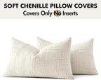 MIULEE Chenille Textured Lumbar Throw Pillow Covers Cream White 12x20 | Set of 2 - Image 8