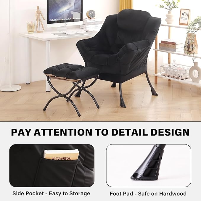 Tiita Lazy Chair with Ottoman, Comfy Leisure Sofa Armchair with Ottoman - Image 5