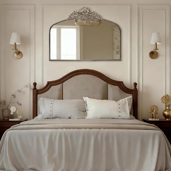 Arch Antique Black Mirror, 40x30inch Baroque Style Vintage Mirror, Metal Frame - Image 5