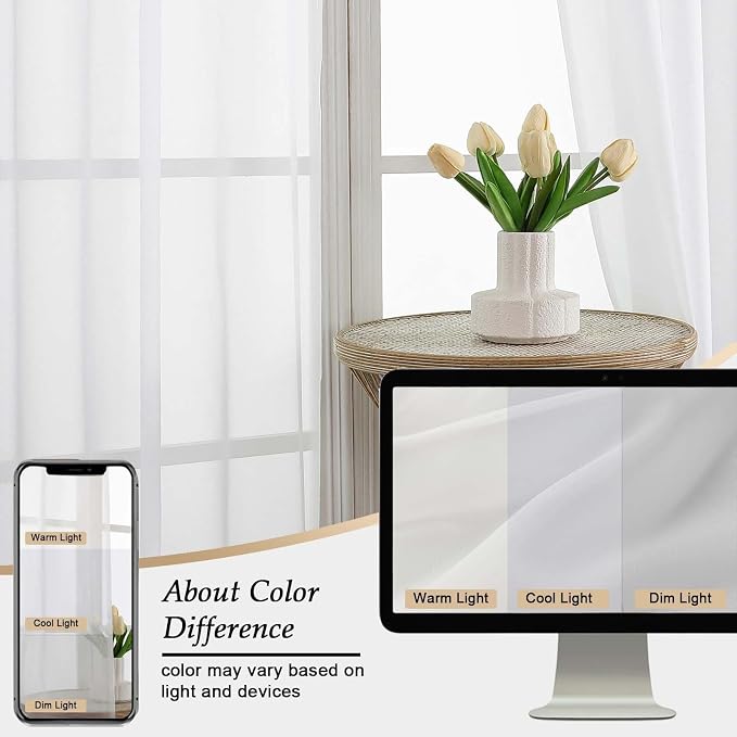 White Sheer Curtains for Bedroom Living Room 96 Inches Long 2 Panels, Modern - Image 7