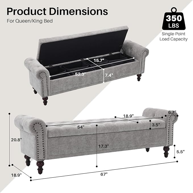 SOFTHION Storage Bench for Bedroom, Upholstered Chenille Storage Ottoman - Image 2