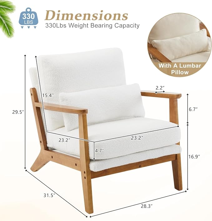 VINGLI Solid Wood Wide Armrests Accent Chair Set of 2, Upholstered Mid Century - Image 2