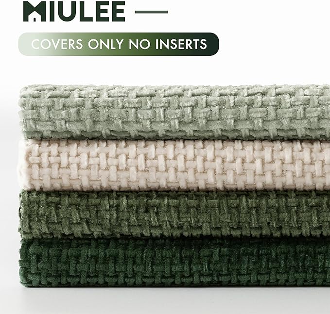 MIULEE Soft Decorative Chenille Euro Pillow Covers Green 22x22 Pack of 4 | - Image 6