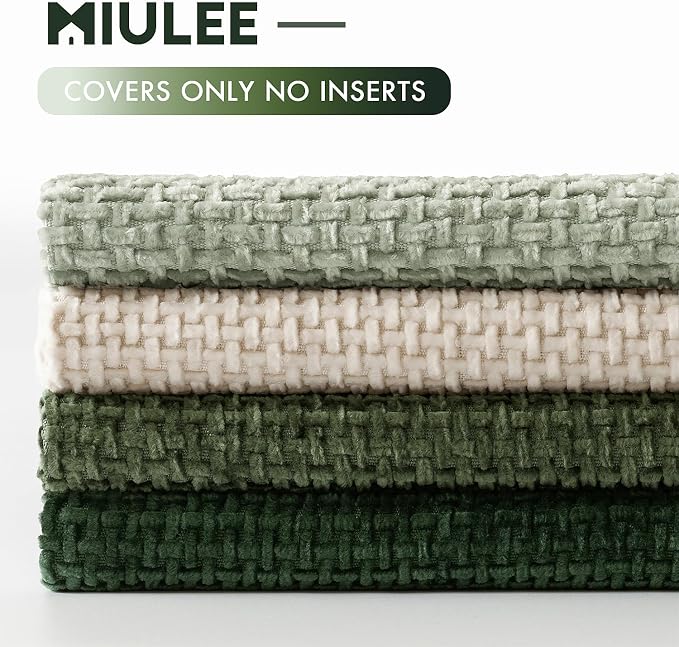 MIULEE Soft Decorative Chenille Pillow Covers Green 18x18 Pack of 4 | Nordic - Image 6