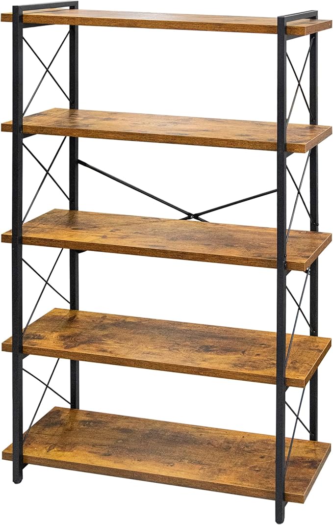 HCHQHS Bookshelf, 5-Tier Industrial Bookcase, Rustic Open Book Shelf, by HCHQHS