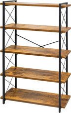 HCHQHS Bookshelf, 5-Tier Industrial Bookcase, Rustic Open Book Shelf, by HCHQHS