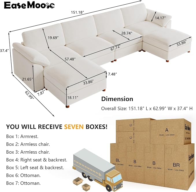 EASE MOOSE Cloud Sectional Modular Sofa, Oversized U Shape Sectional Couch Wide - Image 2