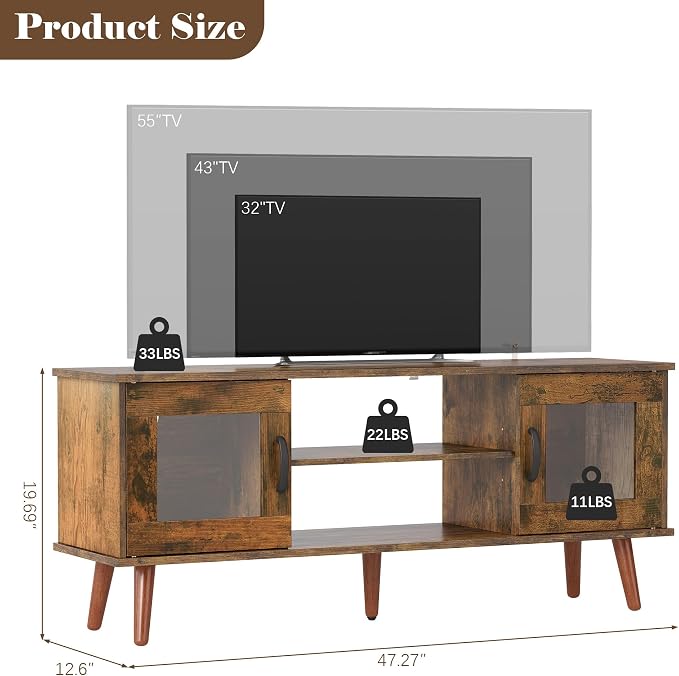 Turosur Wood TV Stand for 55 Inch TV, Mid Century Modern Entertainment Center - Image 2