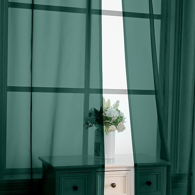 Hunter Green Sheer Curtains 63 Inches Long 2 Panels - Image 5