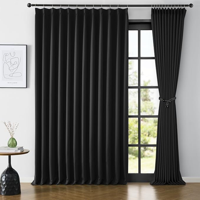 80 Inch Wide Black Pinch Pleated Tall Curtains 80 x 144, Thermal Insulated by KEQIAOSUOCAI