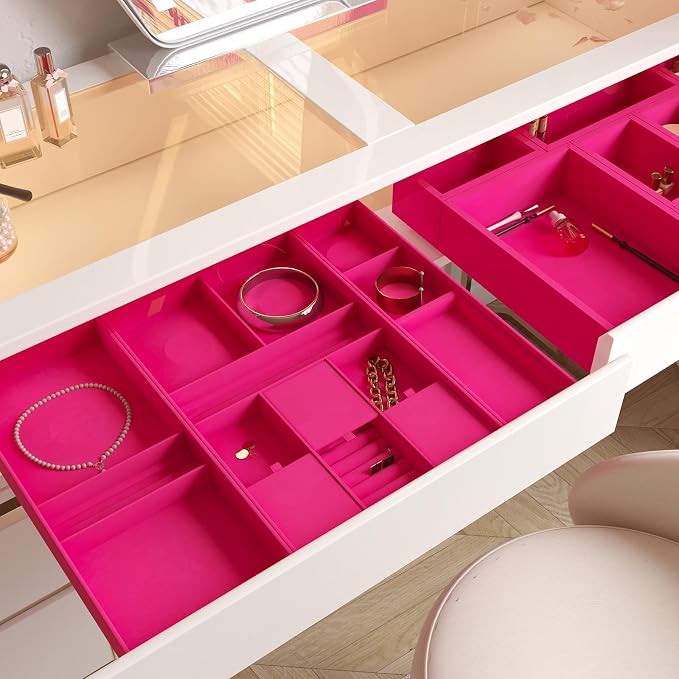 VEELIKE Hot Pink Velvet Fabric Wallpaper Peel and Stick Soft Felt Drawer Liners - Image 2