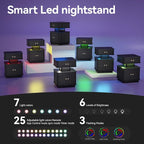 Black Nightstand with Charging Station and LED Light, Fluted Bedside Table with - Image 9