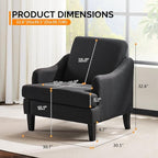 VINGLI Linen Fabric Accent Chair Black, Modern Upholstered Armchair, Comfy Sofa - Image 2