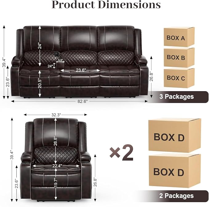 Yolsali 3 Seater Recliner Sofa Set - Image 2