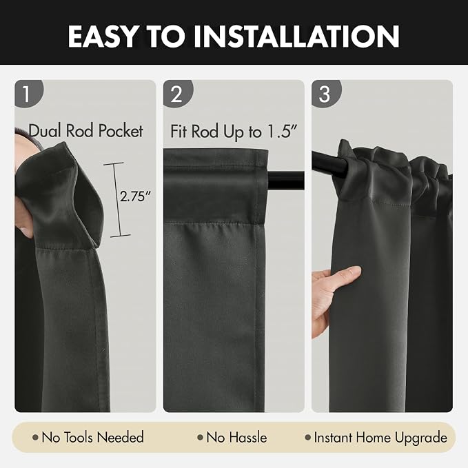 MIULEE 4 Panel Set Short Bedroom Blackout Curtains 54 Inch Long Dark Grey | - Image 5