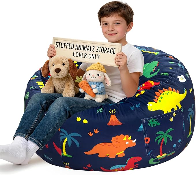 Lukeight Dinosaur Stuffed Animals Storage Bean Bag Chair Cover by Lukeight