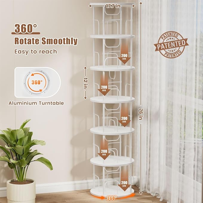 ALLSTAND 6 Tier Rotating Bookshelf, 360 ° Display Stackable Spinning Bookshelf - Image 2