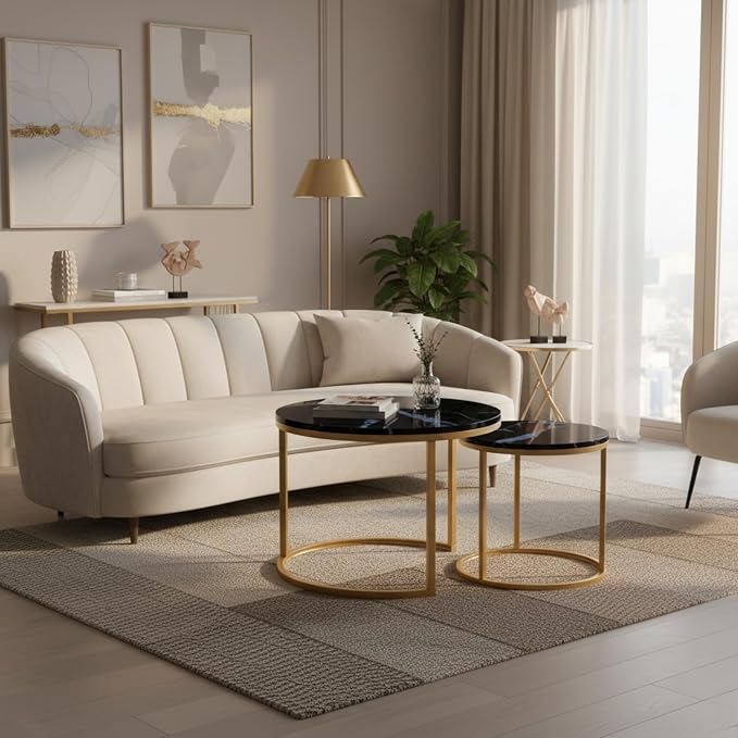 Homy Casa 23.6inch Round Coffee Table Set of 2, Modern Nesting Coffee Tables - Image 4