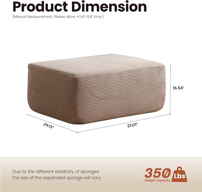ovios 37" Corduroy Ottoman, Upholstered Cloud Ottoman - Image 2