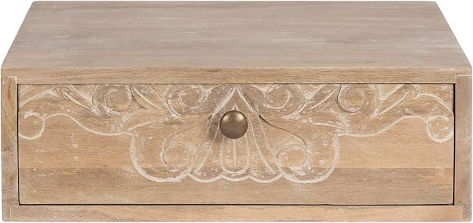 Kate and Laurel Mirza Transitional Carved Wood Floating Side Table, Natural Wood - Image 8