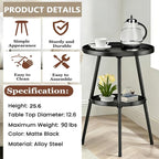 Side Table 2-Tier Small Round End Table Metal Black Accent Table - Image 7