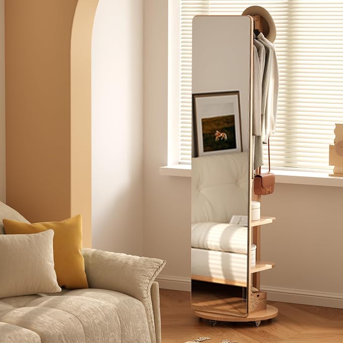 Muwuele Solid Wood Full Length Mirror Coat Rack, Floor Mirror - Image 9