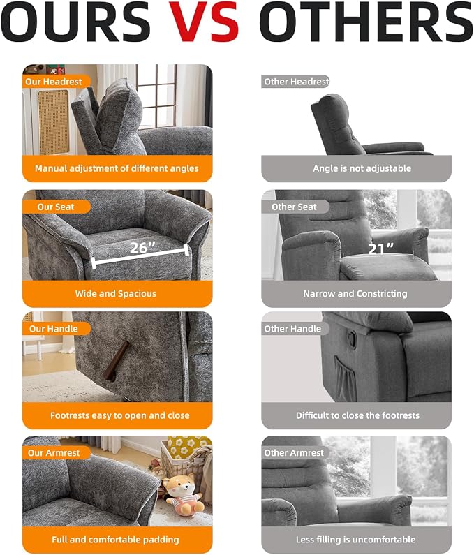 Oversized Glider Rocker Recliner, Chenille Rocking Nursery Chair - Image 5