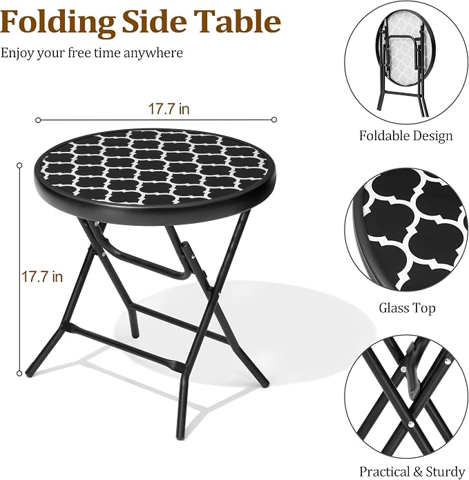 Foldable Patio Side Tables, 17.7" Small End Table Outdoor Weatherproof - Image 3