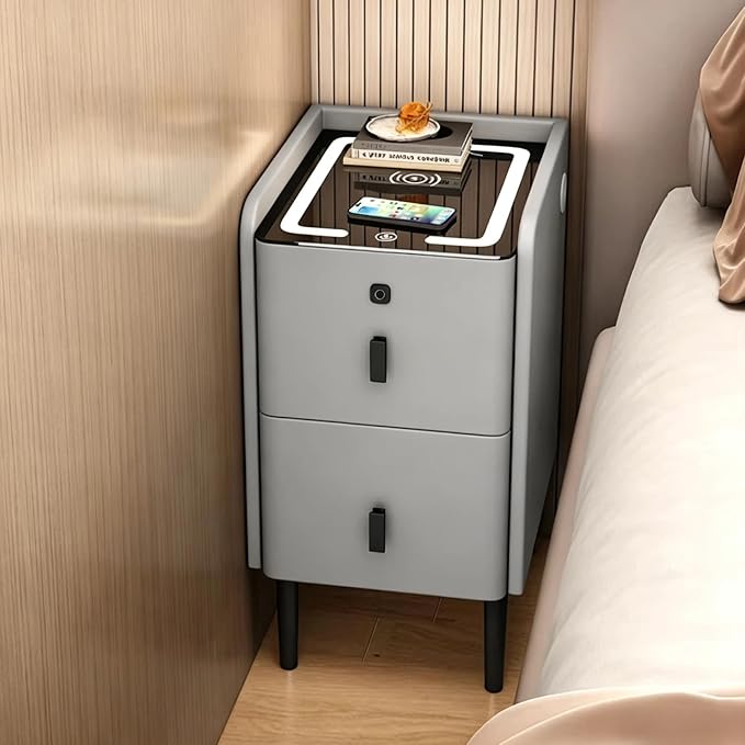 Smart Nightstand with Fingerprint Lock Drawers, Wireless Charging Support - Image 7