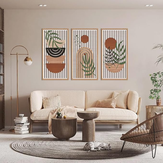 IARTTOP Large Boho Wood Wall Art Framed 16x32 Inch Mid century Modern Wooden - Image 5