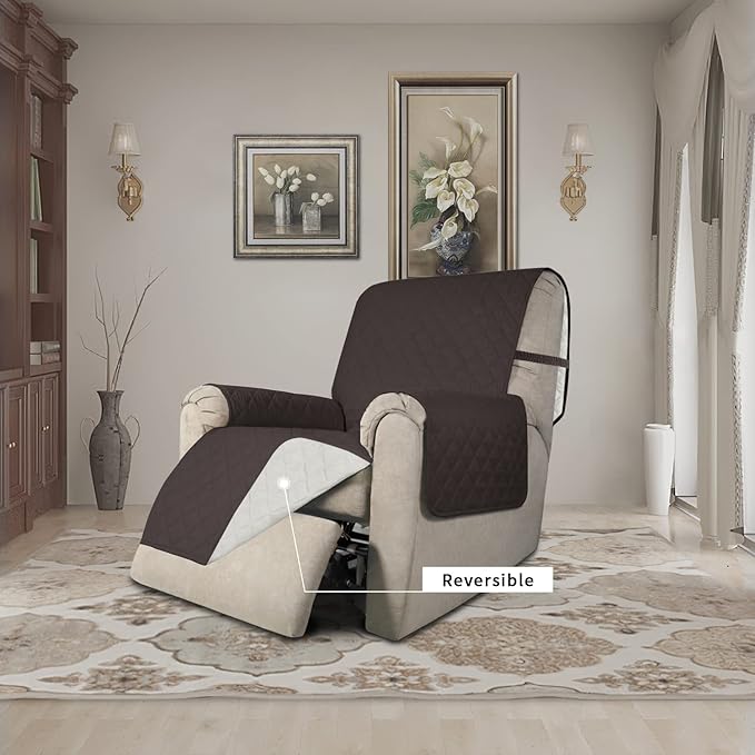 Easy-Going Reversible Couch Cover, Recliner 22 in, Chocolate/Ivory | Machine - Image 2