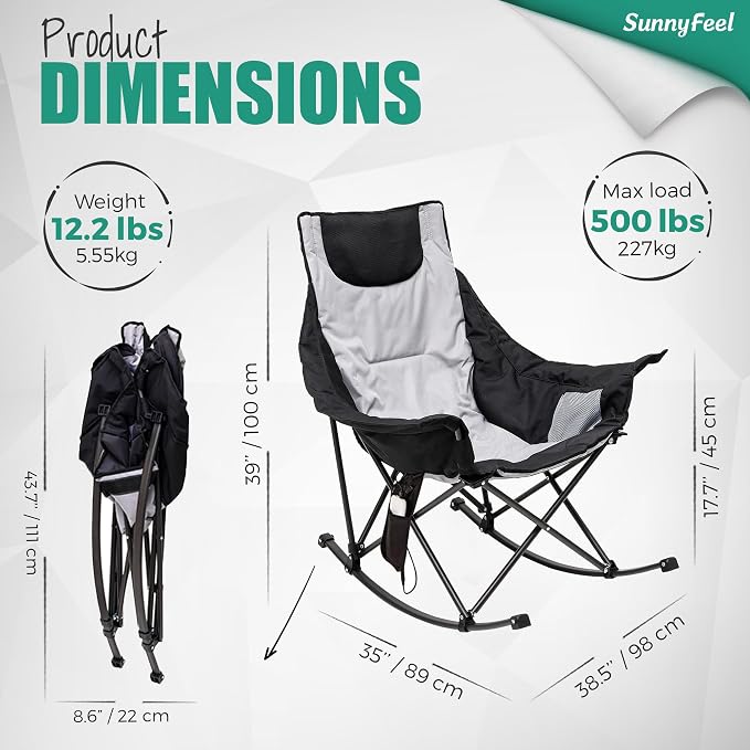 SUNNYFEEL Oversized Heated Rocking Camping Chair 2 Pack, Fully Padded Patio - Image 3