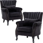 Accent Chairs Set of 2 with Arm Comfy Velvet Living Room Chair Mid-Century by DMFurniture