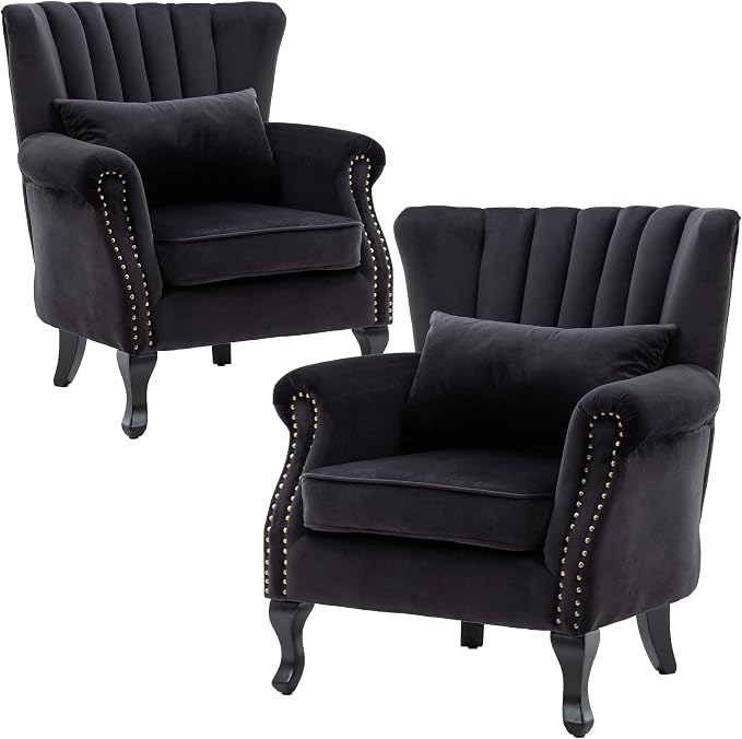 Accent Chairs Set of 2 with Arm Comfy Velvet Living Room Chair Mid-Century by DMFurniture