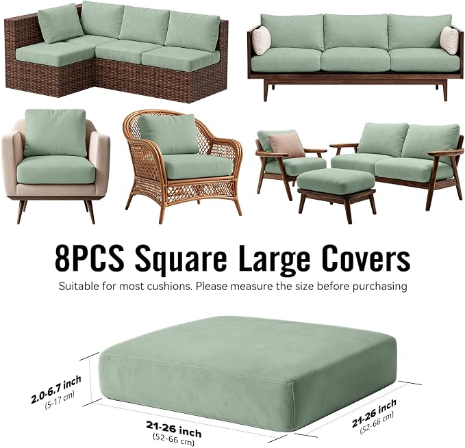 8Pcs Outdoor Cushion Covers, Stretch Patio Furniture Couch Chair Slipcovers | - Image 2
