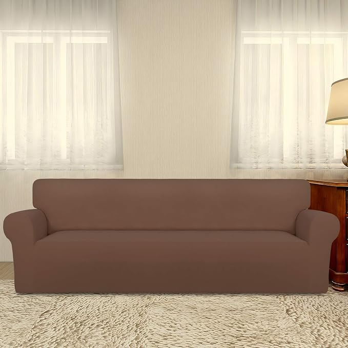 PureFit Stretch Couch Covers for Sofa 4 Seater Slipcovers Brown | 1-Piece Sofa - Image 2