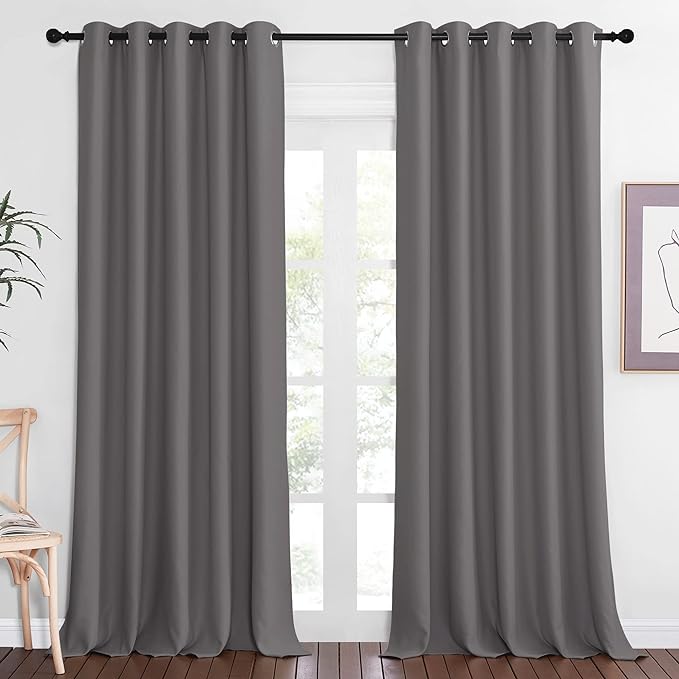 NICETOWN Blackout Gray Curtain 102 inch Length, Grommet Extra Long Thermal by NICETOWN