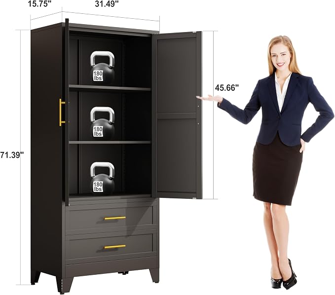 erosoei 71" H Metal Pantry Storage Cabinet, Office File Cabinets - Image 2